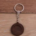 Porte-clés en bois brut avec anneau en métal support pendentif DIY accessoire mode - Style D / 25mm / Argent antique