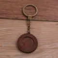 Porte-clés en bronze vintage avec pendentif rond en bois sculpté accessoire de bricolage - Style Rond Festonné / 25mm / Bronze Antique