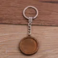 Porte-cles en bois vierge pendentif rond accessoire de bricolage bijoux avec chaine en metal - Style A / 30mm / Argent antique