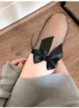 Sexy sheer over the knee thigh high black stockings with elegant satin bow for women - One Size / Core-Spun Silk Style / Core-spun Silk Black
