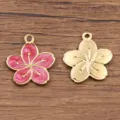 Ciondoli charm per gioielli DIY fiore di ciliegio smaltato in acciaio inossidabile, dorati. - 20x21mm / N.1 Fiore Rosso