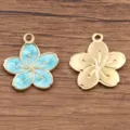 Breloques pendentifs fleur de cerisier émaillées or en acier inoxydable pour bijoux DIY - 20x21mm / No.1 Fleur Bleue