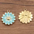 Pendentif marguerite en émail en acier inoxydable doré pour variante de bijoux DIY. - 20x21mm / No.2 Fleur Bleue