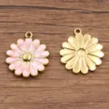 Pendentif fleur émail rose en acier inoxydable marguerite dorée accessoires bijoux DIY - 20x21mm / N° 2 Floral Rose