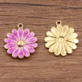 Pendentif Fleur de Pâquerette Émail Or Accessoire de Bijoux en Acier Inoxydable - 20x21mm / No.2 Fleur Violette