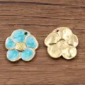 Pendentifs en émail en acier inoxydable fleurs pour la fabrication de bijoux DIY - 18x19mm / No.3 Fleur Bleue