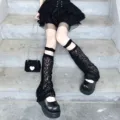 Schwarze Spitzen Beinstulpen Gothic JK Lolita Stil ausgestellte Sockenabdeckungen Damen - Einheitsgröße / Ajour-Spitzenborte, Schwarz