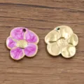 Pendentif fleur émail or acier inoxydable pour accessoires de fabrication de bijoux DIY - 18x19mm / No.3 Fleur Violette