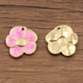 Pendentif fleur émaillé en acier inoxydable doré pour création de bijoux DIY 1pc - Style Fleur No 3 / 1 Pièce/Paquet (18x19mm) / Rose foncé