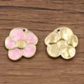 Pendentifs breloques fleurs émail acier inoxydable doré pour accessoires de bijoux DIY - Style Fleur No 3 / 1 Pièce/Paquet (18x19mm) / Rose Clair
