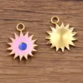 Pendentif soleil en émail doré en acier inoxydable accessoire de bijoux DIY pour colliers et bracelets. - Style n° 4 Soleil / 1 Pièce (15x19mm) / Rose