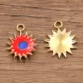Pendentif soleil émail or en acier inoxydable accessoire de bijou DIY 1 pièce - Style n° 4 Soleil / 1 Pièce (15x19mm) / Rouge