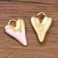 Pendentif cœur émaillé en acier inoxydable doré accessoire bijoux DIY variante - Style Cœur No.5 / 1 Pièce/Paquet (16x25mm) / Rose