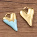 Pendentif cœur émail acier inoxydable doré accessoire bijoux DIY, charm élégant. - 16x25mm / No.5 Cœur Bleu