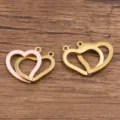 Beau pendentif double cœur en émail acier inoxydable doré accessoire bijoux DIY collier - 17x17mm / No.6 Double Cœur Rose