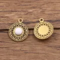 Edelstahl Naturstein runde Anhänger DIY Schmuck Zubehör für Halskette Ohrringe Basteln - Runder Sonnenblumenstil / 1 Stück (15x18mm) / Weiß