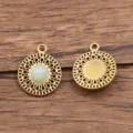 Edles Edelstahl Naturstein runder Anhänger Charms DIY Halskette Ohrringe Zubehör - Runder Sonnenblumenstil / 1 Stück (15x18mm) / Hellgrün
