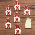 Valentine's Day gnome alloy enamel pendants, cute red heart hanging charms for DIY jewelry. - No. 8 (19E1) / 17x30mm / Red