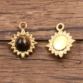 Edelstahl Naturstein Sonnen Anhänger DIY Charm Halskette Ohrring Schmuck Zubehör - Sonne-Stil / 1个装 (16x19mm) / Katzenaugen-Farbe