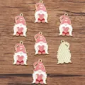 Valentine gnome enamel metal charms bulk cute red heart pendant for DIY jewelry making 8pcs - No. 8 (19E1) / 17x30mm / Pink