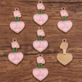 Ciondolo cuore smalto rosa fiore amore lega lega DIY accessori gioielli variante articolo nuovo - Stile 8 Cuore Rosa (LOVE) / 15x28mm / Rosa