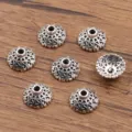 Antiek zilveren legering bloem kraal doppen voor DIY sieraden maken armband ketting spacer - Komvormige Holle Textuur Stijl (1314) / 6*14mm / Antiek Zilver