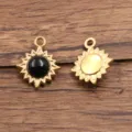 Edelstahl Sonnen Anhänger mit schwarzem Stein für DIY Halsketten und Armbänder. - Sonne-Stil / 1个装 (16x19mm) / Schwarz