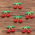 Vergoldeter Edelstahl Kirsche Anhänger Emaillierter Frucht Charm DIY Schmuck Zubehör - 樱桃(8号) / 14x15mm