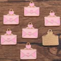Pink enamel envelope charms with heart design, perfect for DIY jewelry making and crafting projects. - No. 10 (19E1) / 20x22mm / Pink