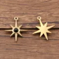 Edelstahl Stern Anhänger mit schwarzem Stein für DIY Halsketten Schmuck Zubehör Erstellung. - Sternstil / 1 Stück (21x24mm) / Schwarz