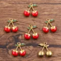 Edelstahl Kirsche Anhänger 3D Emaille Rote Frucht Charm für DIY Schmuckherstellung Zubehör - 樱桃(10号) / 16x18mm