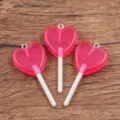 Pink heart lollipop resin charms DIY acrylic pendant for jewelry making bracelets bag decor - Heart / 21x46mm (1 Piece) / Red
