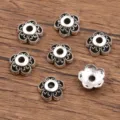 Antiek zilveren bloem kraalkapjes, vintage metalen DIY sieraden afstandshouders voor armbanden. - Opengewerkte Kraalkap (1916) / 1 Stuk (4x10mm) / Antiek Zilver