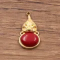 Edelstahl goldfarben roter Naturstein Anhänger Charm DIY Halskette Schmuck Zubehör - Kürbis Stil / 1 Stück (11x22mm) / Rot