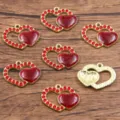 Ciondolo Charm Gioielli DIY In Lega Metallica Strass Doppio Cuore Glitter Rosso - Stile 13 Doppio Cuore con Strass / 18x23mm / Rosso