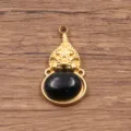 Edelstahl natur schwarzer Stein Anhänger Charme DIY Halskette Ohrring Schmuckteil - Kürbis Stil / 1 Stück (11x22mm) / Schwarz