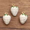 Weißer und grüner Erdbeer Emaille Anhänger 3D Edelstahl Charm für Schmuckherstellung - 立体白草莓(7号) / 11x17mm