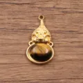 Edelstahl Naturstein Anhänger DIY Schmuckzubehör, ideal für individuelle Halsketten und Ohrringe. - Kürbis Stil / 1 Stück (11x22mm) / Katzenaugen-Farbe