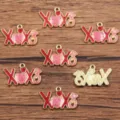 Ciondoli pendenti smaltati XOXO cuore rosa in lega dorata per accessori di bigiotteria fai da te - Stile 17 Cuore Lettere XOXO / 16x26mm / Rosso