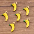 Vergoldeter Edelstahl Bananen Anhänger Emaillierter Frucht Charms für DIY Schmuck - Bananen (Nr. 24) / 1 Stück (8x11mm) / Gelb