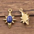 Edelstahl Stern Charm Anhänger mit echtem Lapislazuli Stein für DIY Schmuckherstellung. - Oktogramm-Stern-Stil / 1 Stück/Packung (15x22mm) / Saphirblau