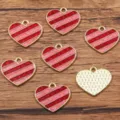 Ciondoli cuore San Valentino smalto rosso rosa glitter lega gioielli fai da te art set - Stile 20 Cuore a Strisce (26G2) / 18*20mm / Rosso