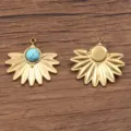 Edelstahl Türkis Fächer Anhänger Charm für DIY Halskette Ohrring Juwelen Zubehör Teile DIY - Fächerförmiger Sonnenstrahl-Stil / 1 Stück/Packung (23x24mm) / Türkis