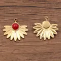 Edelstahl Naturstein Faecher Anhaenger DIY Charm Halskette Ohrring Schmuck Zubehoer Variante - Fächerförmiger Sonnenstrahl-Stil / 1 Stück/Packung (23x24mm) / Rot