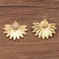 Edelstahl Sonnenblende Anhänger Gold DIY Schmuckherstellung Zubehör Charm Accessoire - Fächerförmiger Sonnenstrahl-Stil / 1 Stück/Packung (23x24mm) / Rosa