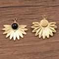 Edelstahl Naturstein Fächer Anhänger Charms Gold Farbe DIY Schmuckherstellung Halskette Ohrringe Zubehör - Fächerförmiger Sonnenstrahl-Stil / 1 Stück/Packung (23x24mm) / Schwarz