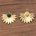 Edelstahl Fächer Anhänger DIY Schmuck Grüne Stein Charms Halskette Ohrring Zubehör - Fächerform-Stil / 1 Stück/Packung (23x24mm) / Dunkelgrün