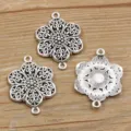 Antiksilber Blumen Verbinder Anhänger, doppel Öse Legierung DIY Schmuckstücke Herstellung. - Blumen Hohl Doppel-Hängeverbinder (44号连接器) / 1 Stück (28*40mm) / Antiksilber