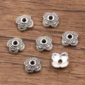 Antiek zilver bloem kralen doppen legering DIY armband ketting afstandshouder onderdelen - Vierbladige Bloemstijl (4039) / 3x8mm / Antiek Zilver