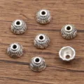 Antiek zilveren bloemkappen legering DIY afstandshouder kralen voor sieraden maken parts - Kleine Holle Bloem Stijl (5220) / 1 stuk per verpakking (4x7mm) / Antiek Zilver